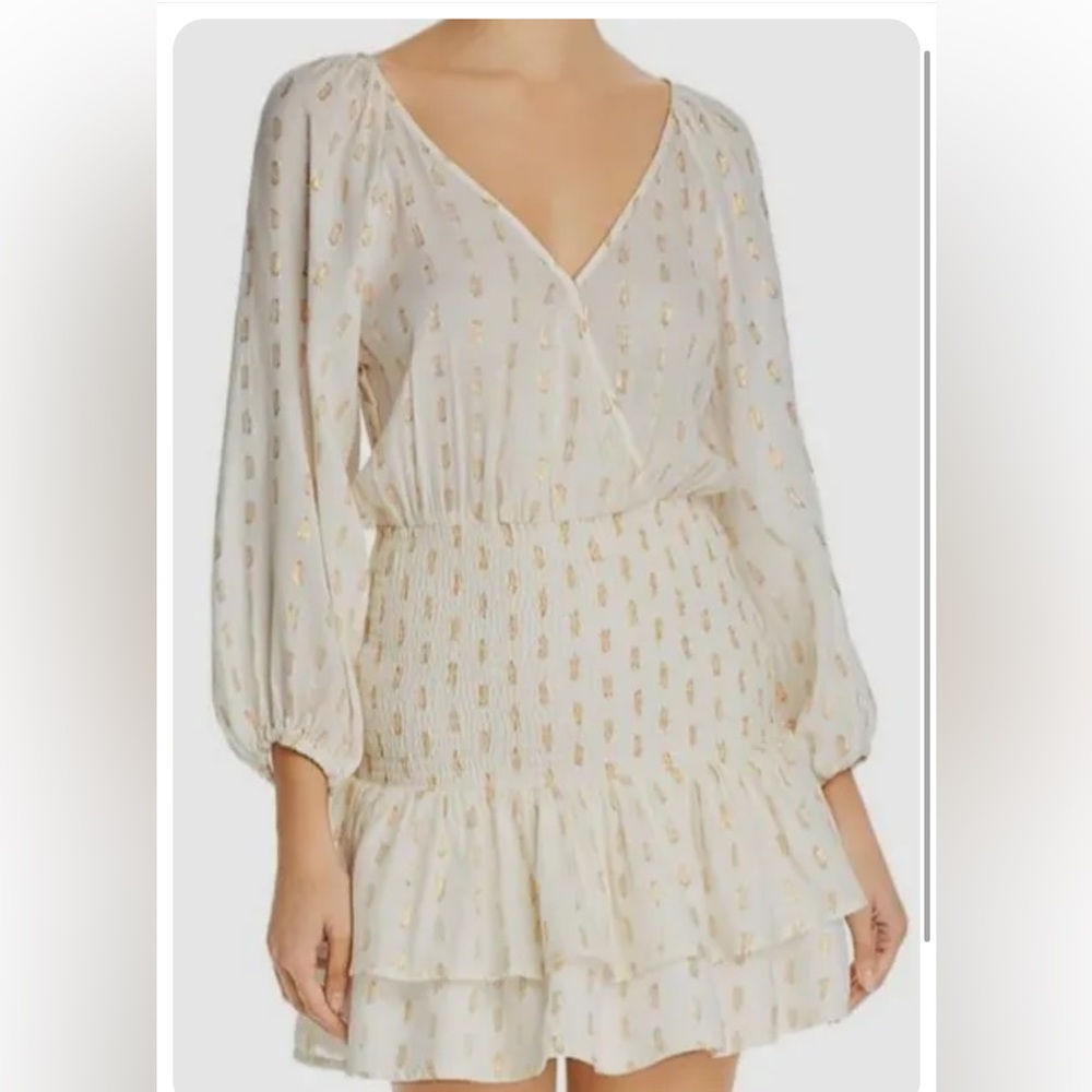 Suboo Mar Shirred Mini Dress Revolve Cream and Gold Graduation Cocktail Ruffle